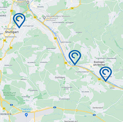 Eiine Landkarte mit exemplarische eingezeichneten Händler-Standorten der Eberspächer Gruppe
